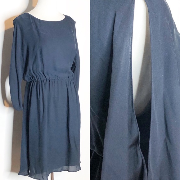Alice + Olivia Navy Open Back Silk Dress m - Picture 3 of 8